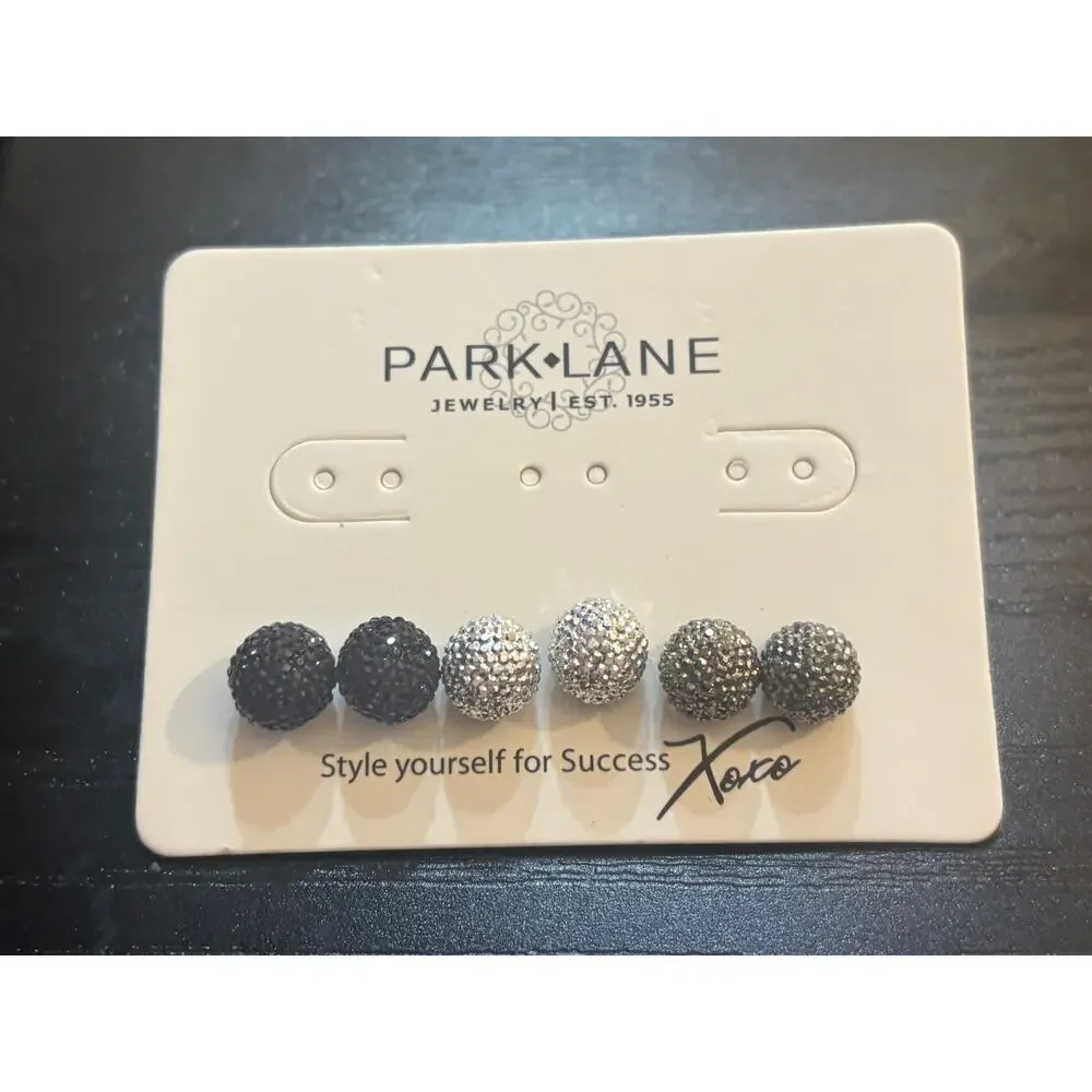 Park Lane Pave Ball Stud Earrings Set of 3 Pairs NWT